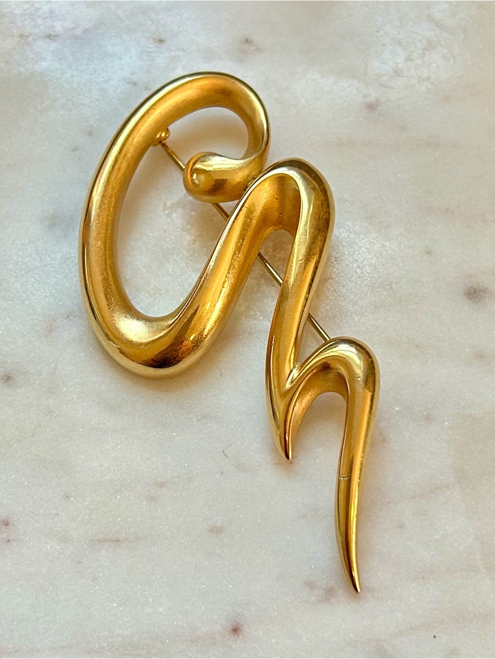 Vintage Erwin Pearl Abstract Squiggle Brooch P. E. P. Gold-tone